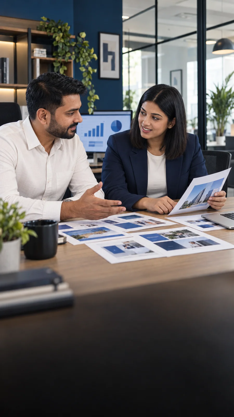 Concept scene of a business owner and designer discussing digital work